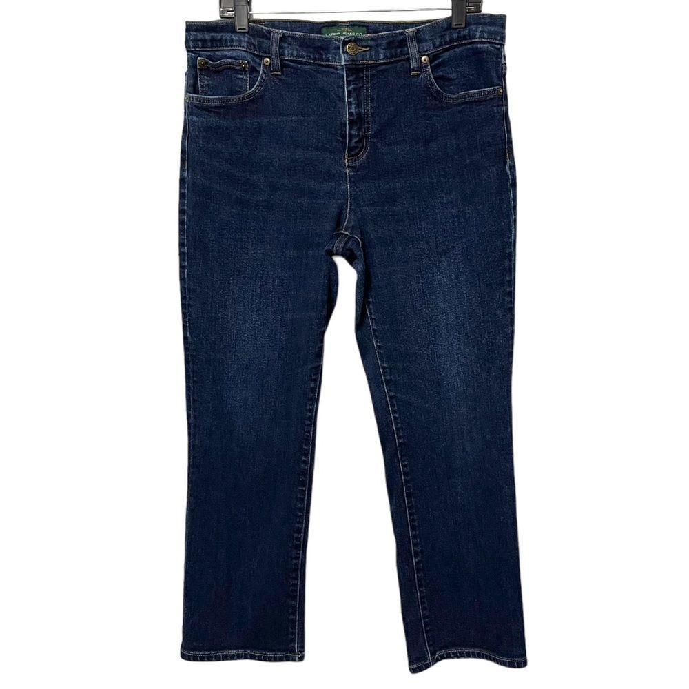 LAUREN RALPH LAUREN High Rise Dark Wash Slim Straight Ankle Jeans 14
